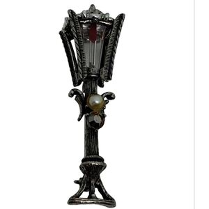 VTG Hollycraft Christmas Street Lamp Brooch Silver Tone Festive Signed
